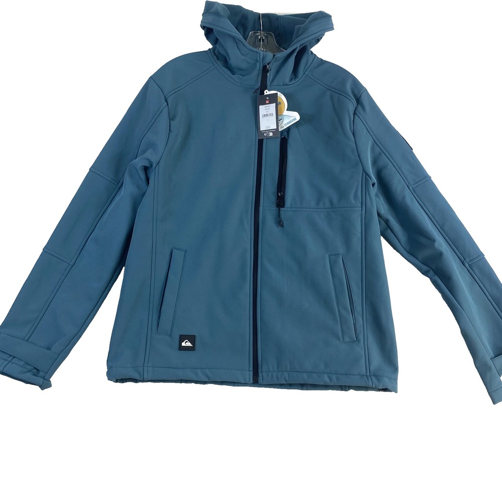 NWT Quiksilver Jacket Men's Sz M Dark Teal Hood Full Zip Fleece Lined Softshell